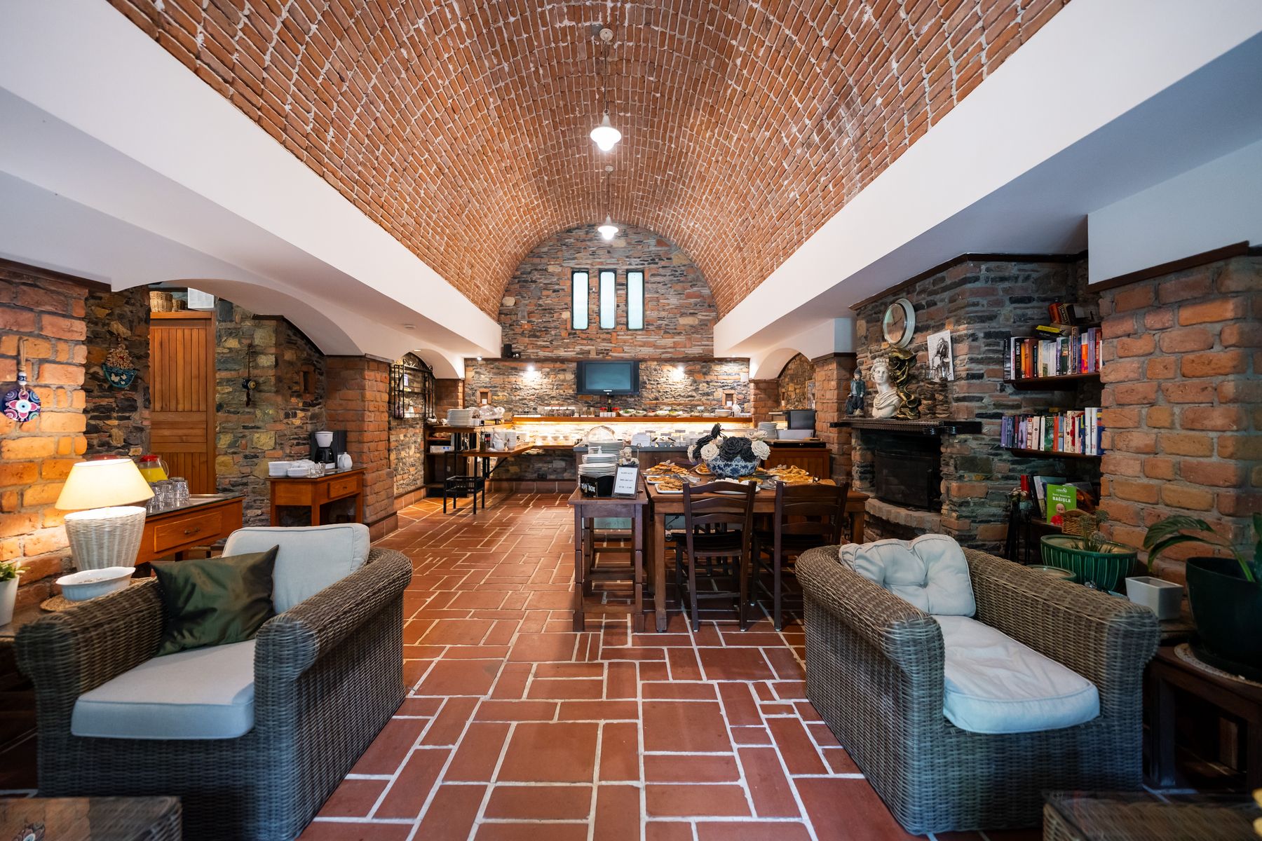 Lounge with wicker sofas