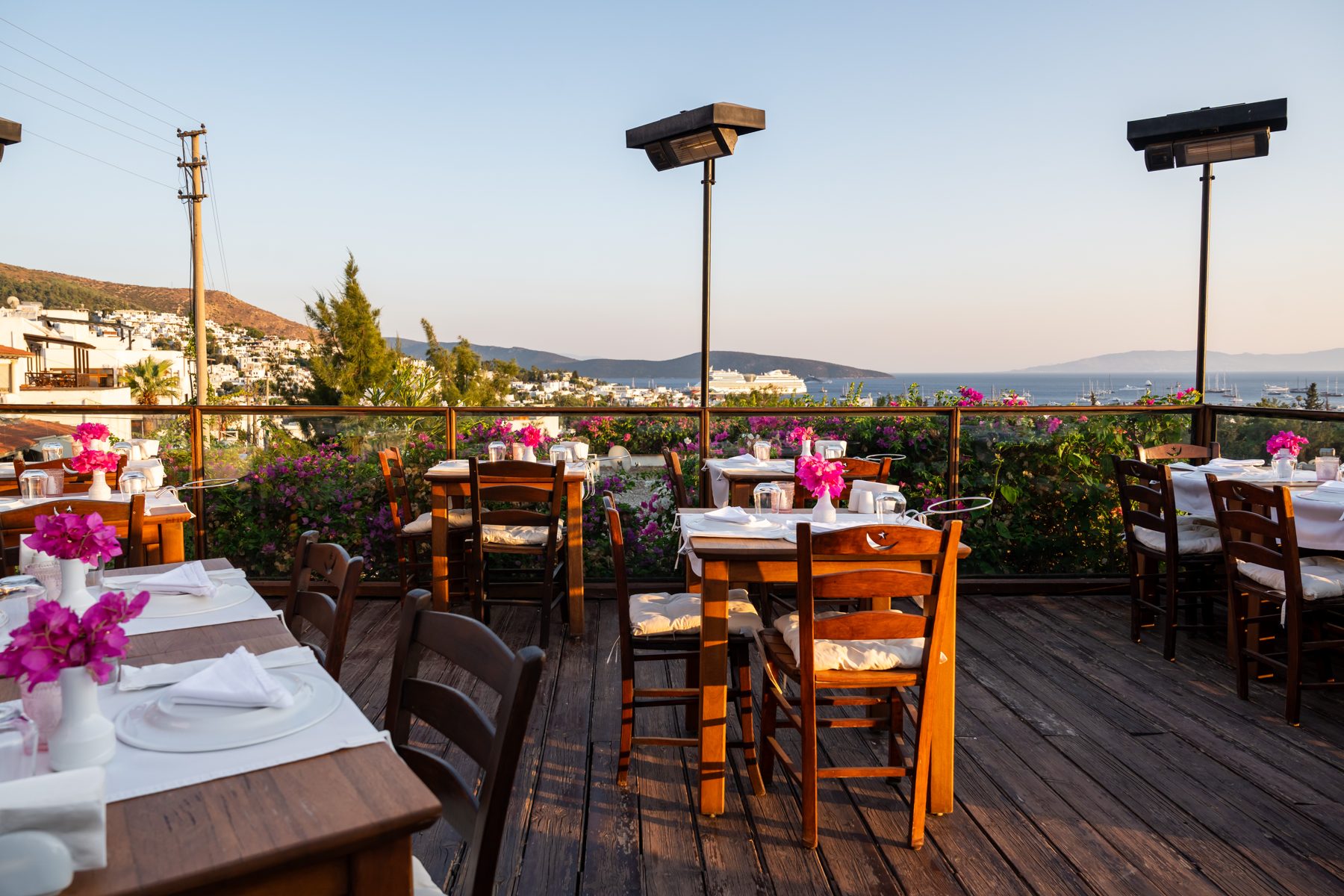 Rooftop restaurant in the evening