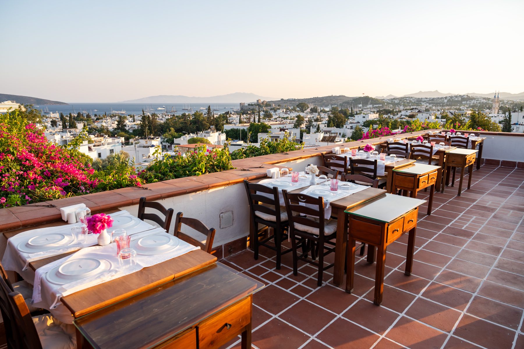 Rooftop terrace restaurant with sea view