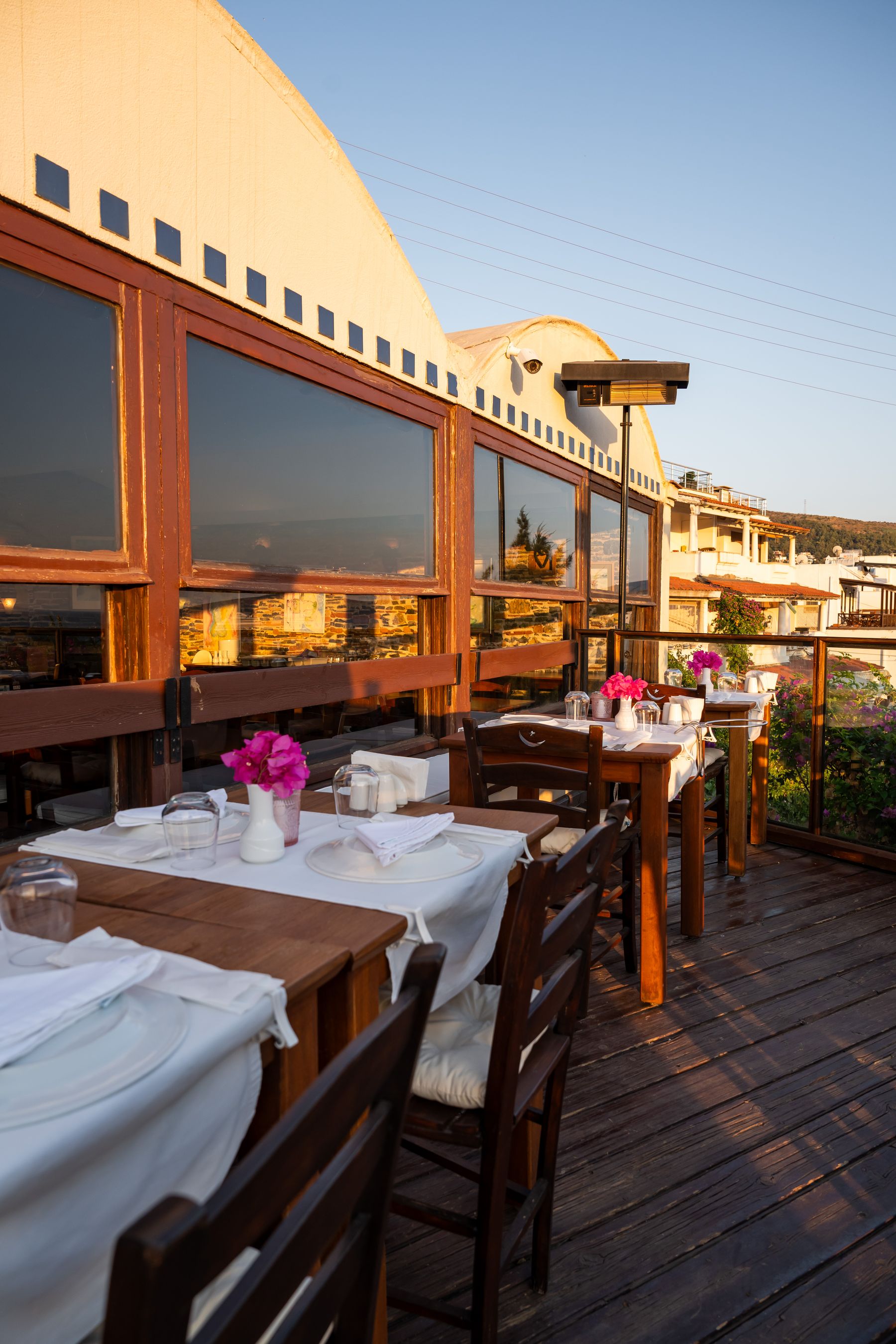Rooftop terrace tables